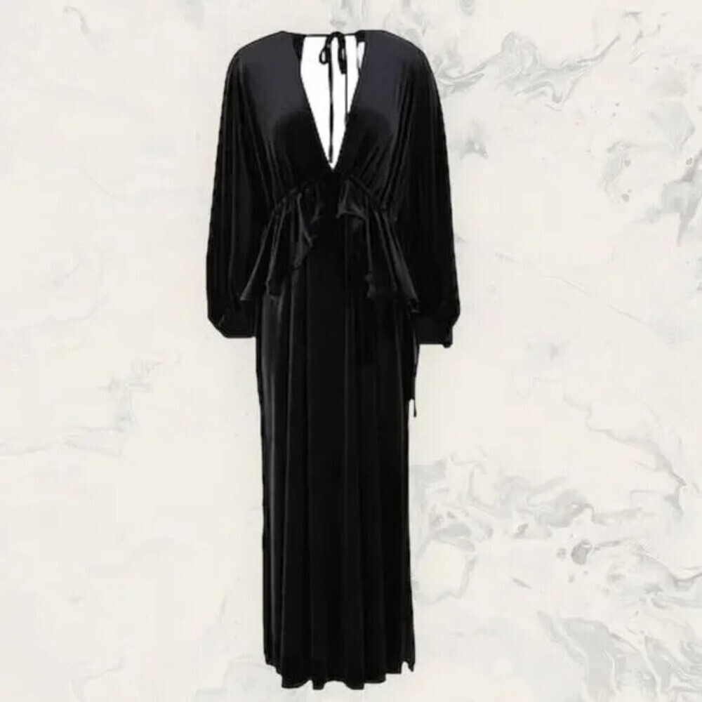 Topshop women's Long Sleeve Deep Double V Velvet Dress In Black Size 6 US $170
